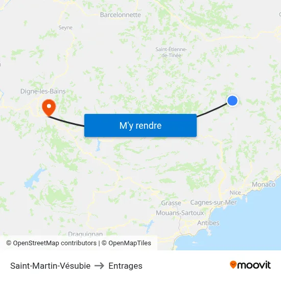 Saint-Martin-Vésubie to Entrages map