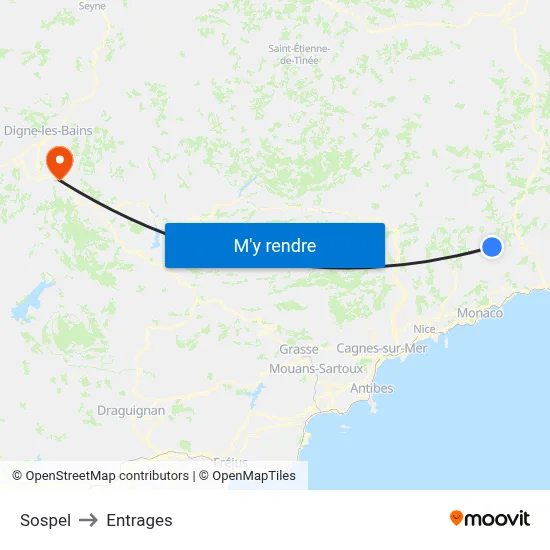 Sospel to Entrages map