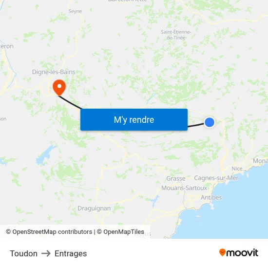 Toudon to Entrages map