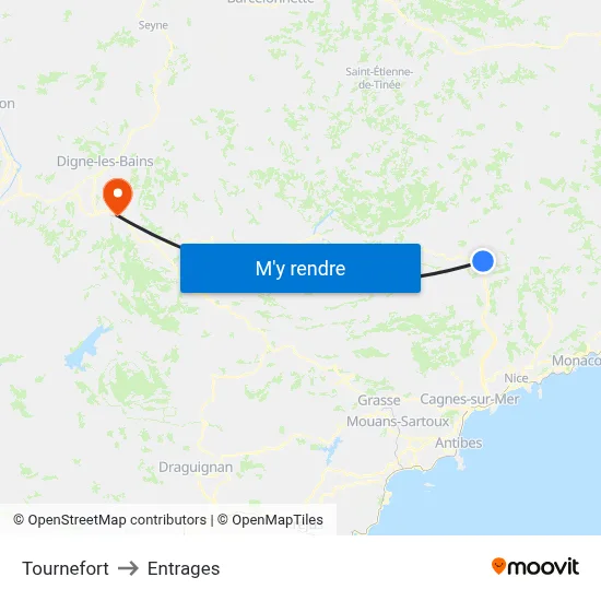 Tournefort to Entrages map
