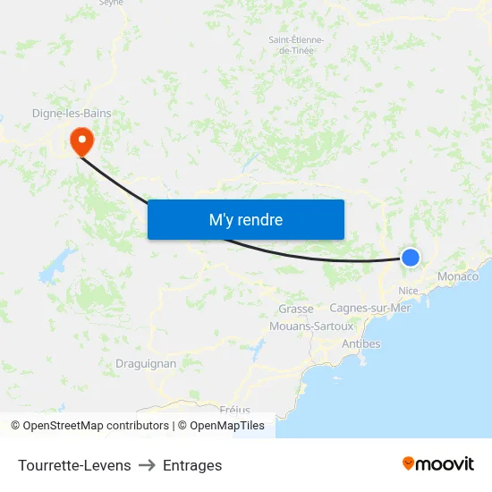 Tourrette-Levens to Entrages map
