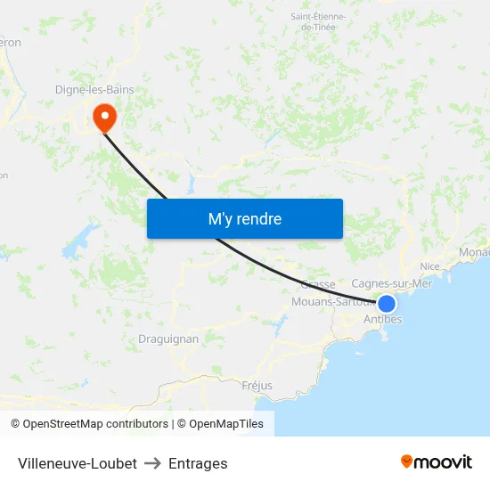 Villeneuve-Loubet to Entrages map