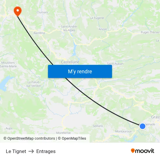 Le Tignet to Entrages map