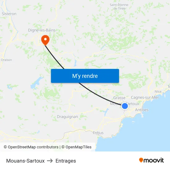 Mouans-Sartoux to Entrages map