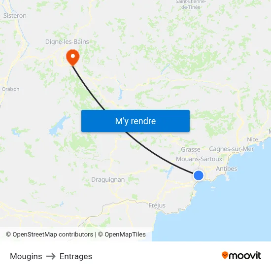 Mougins to Entrages map