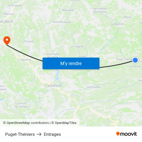 Puget-Théniers to Entrages map