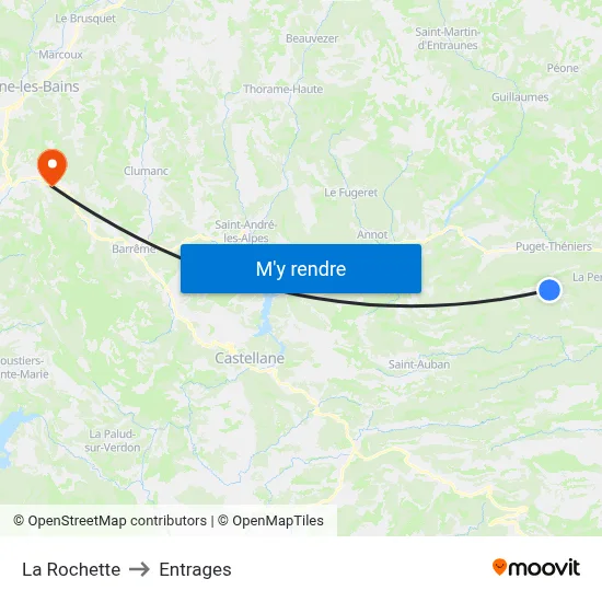La Rochette to Entrages map