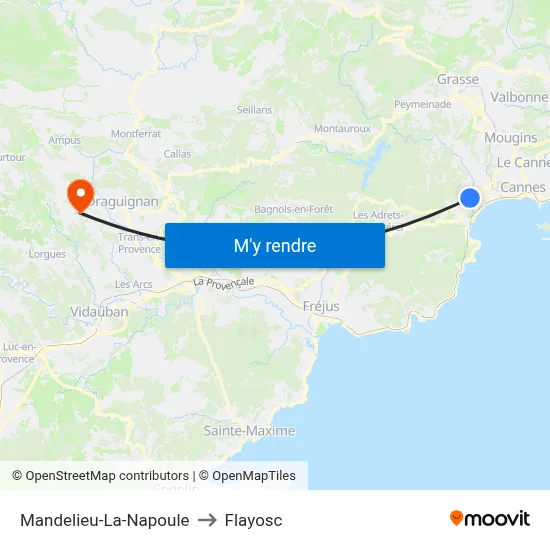 Mandelieu-La-Napoule to Flayosc map