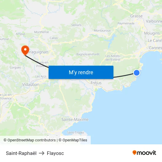 Saint-Raphaël to Flayosc map