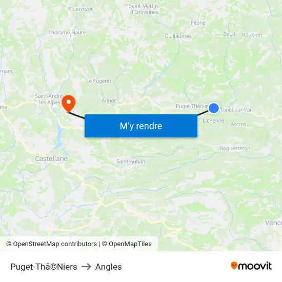 Puget-Thã©Niers to Angles map