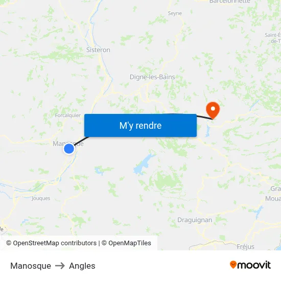 Manosque to Angles map