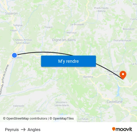 Peyruis to Angles map