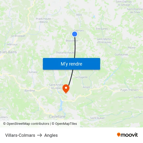 Villars-Colmars to Angles map