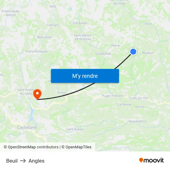 Beuil to Angles map