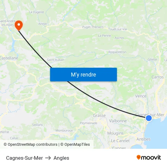 Cagnes-Sur-Mer to Angles map
