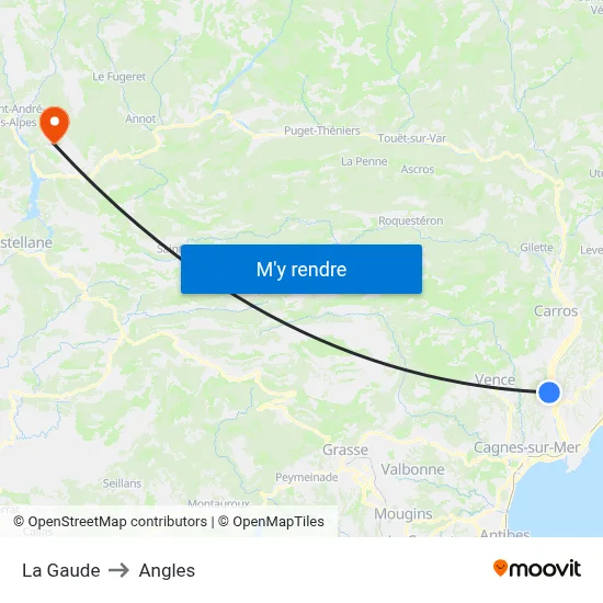 La Gaude to Angles map
