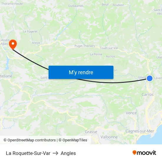 La Roquette-Sur-Var to Angles map