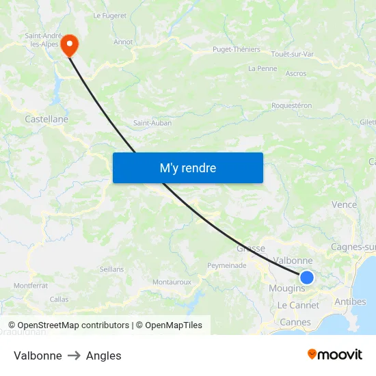Valbonne to Angles map