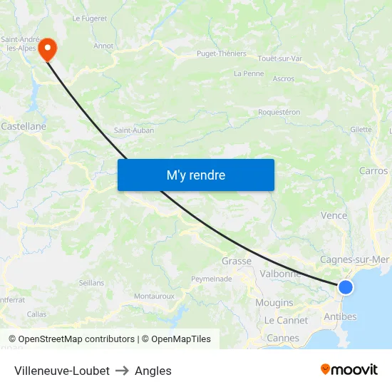 Villeneuve-Loubet to Angles map