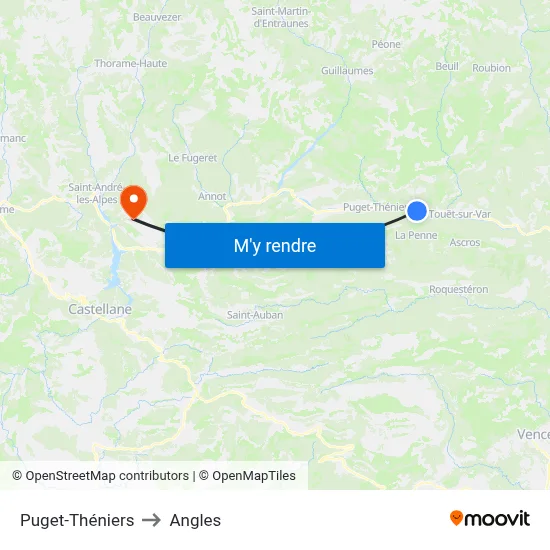 Puget-Théniers to Angles map