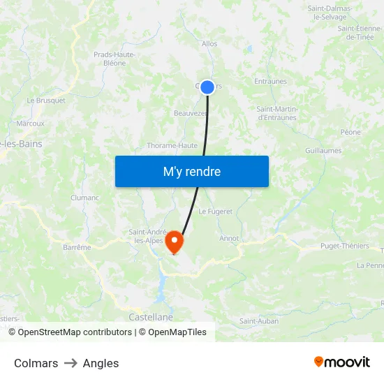 Colmars to Angles map