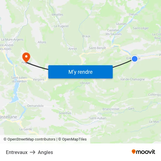 Entrevaux to Angles map