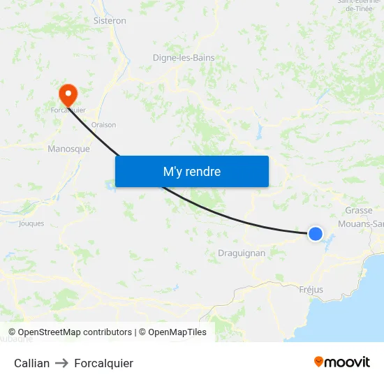 Callian to Forcalquier map