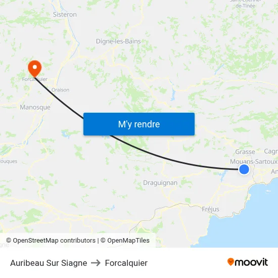 Auribeau Sur Siagne to Forcalquier map