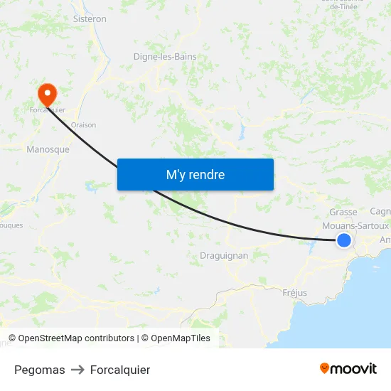 Pegomas to Forcalquier map