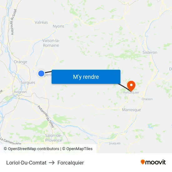 Loriol-Du-Comtat to Forcalquier map