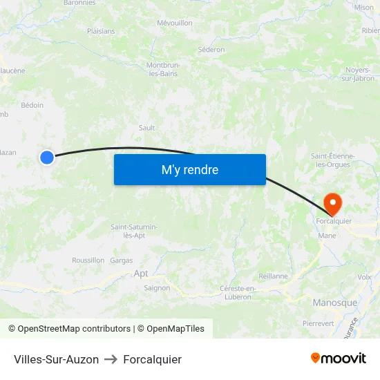 Villes-Sur-Auzon to Forcalquier map