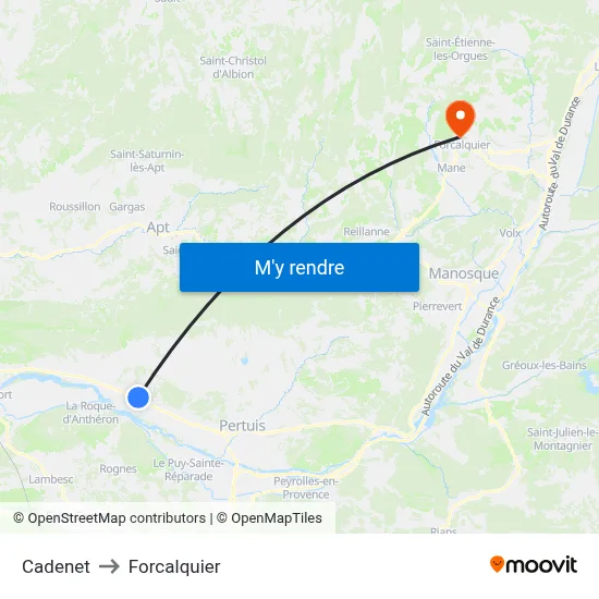 Cadenet to Forcalquier map