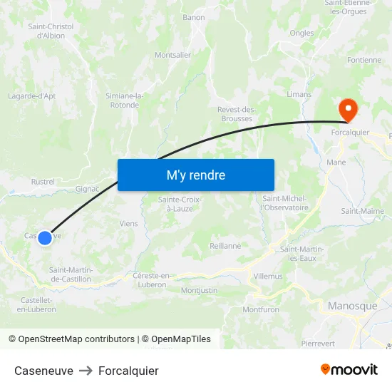 Caseneuve to Forcalquier map
