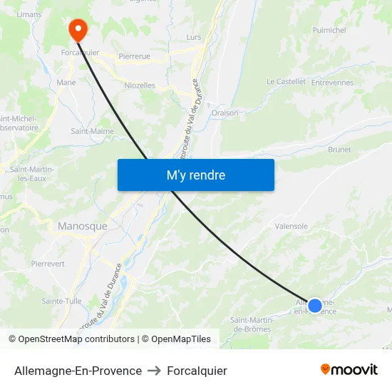 Allemagne-En-Provence to Forcalquier map