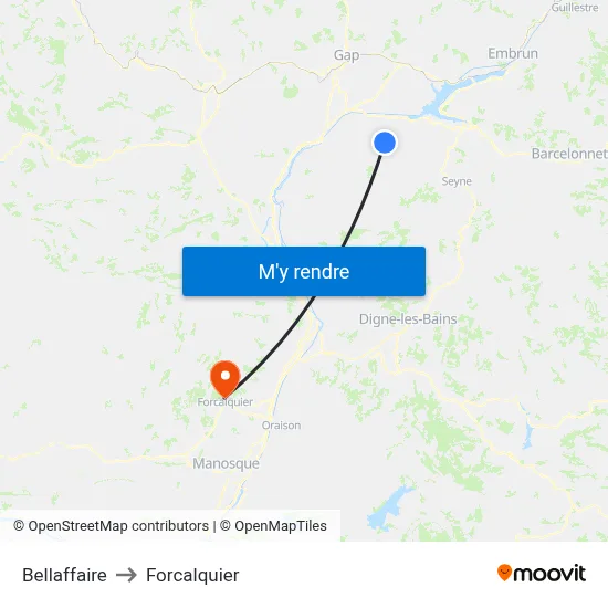 Bellaffaire to Forcalquier map