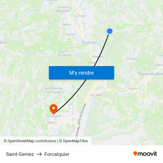 Saint-Geniez to Forcalquier map