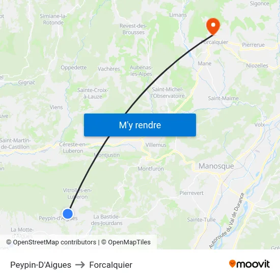 Peypin-D'Aigues to Forcalquier map