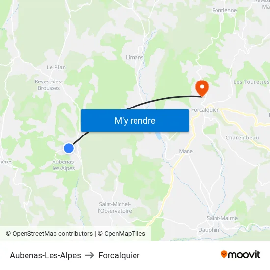 Aubenas-Les-Alpes to Forcalquier map