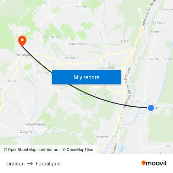 Oraison to Forcalquier map