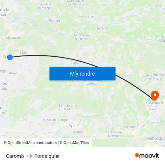 Caromb to Forcalquier map
