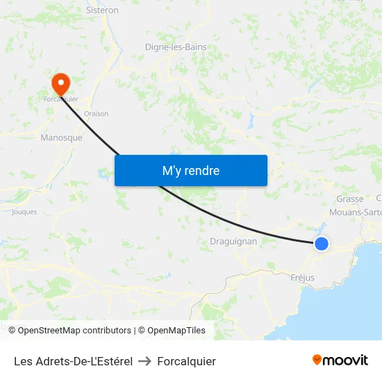 Les Adrets-De-L'Estérel to Forcalquier map