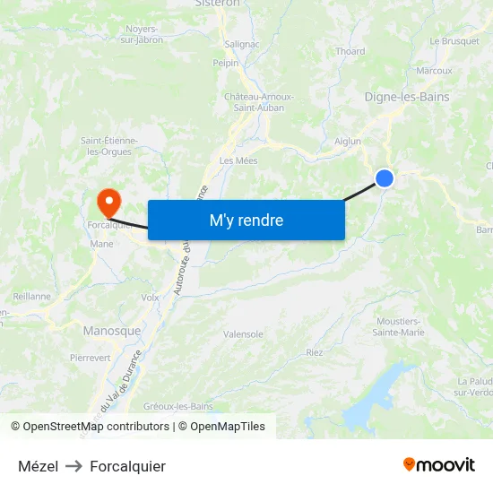 Mézel to Forcalquier map
