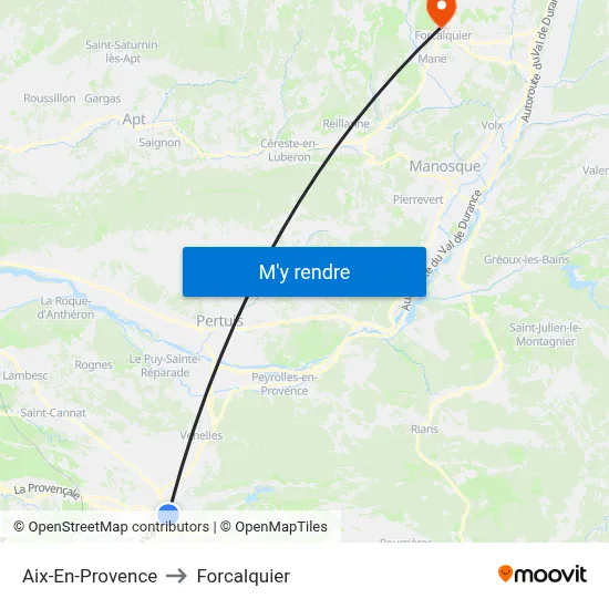 Aix-En-Provence to Forcalquier map