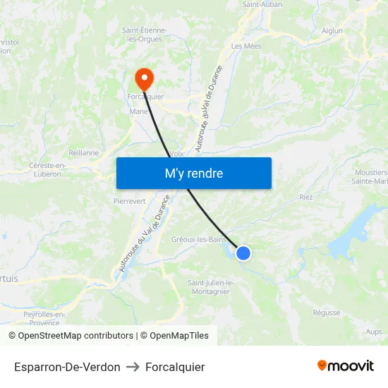 Esparron-De-Verdon to Forcalquier map