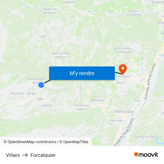 Villars to Forcalquier map