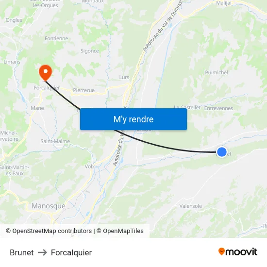 Brunet to Forcalquier map