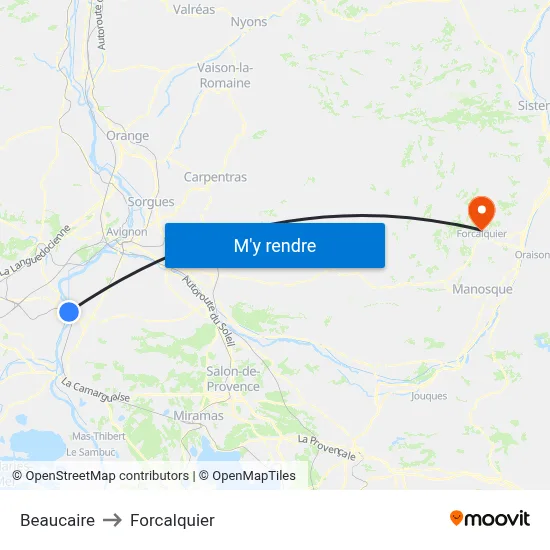 Beaucaire to Forcalquier map