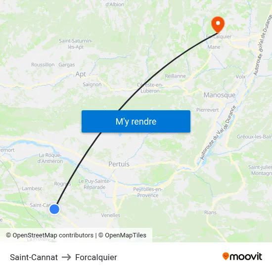 Saint-Cannat to Forcalquier map