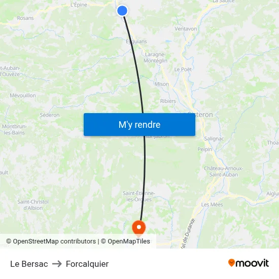 Le Bersac to Forcalquier map