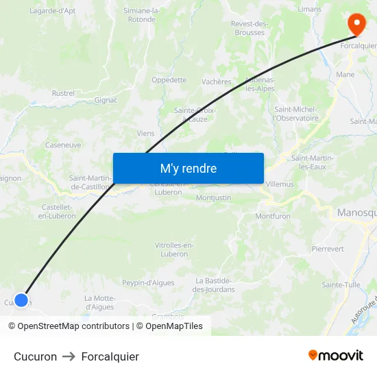 Cucuron to Forcalquier map